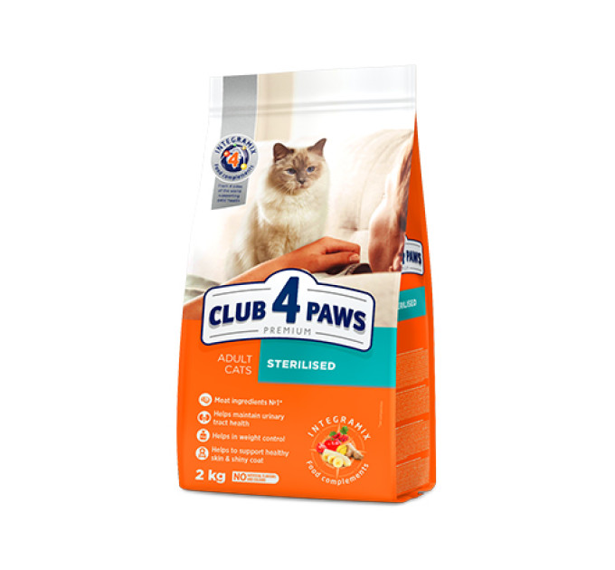Сухий корм для дорослих стерилізованих кішок Club 4 Paws (Клуб 4 Лапи) Преміум, 2 кг