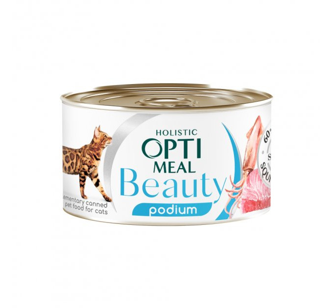 Корм OPTIMEAL. Б\'ЮТІ ПОДІУМ. Додатковий консерв.корм для котів "Смугастий тунець у соусі з кільцями кальмарів" 0,07 кг