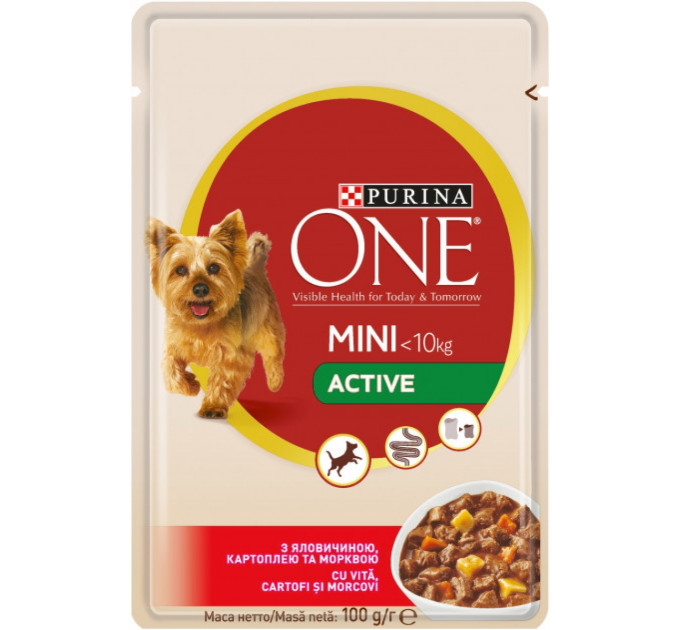 Purina One Mini Active(Ван МІНІ).З яловичиною, картоплею, морквою.Для активних собак. Конс/соб 20х10