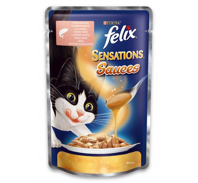 FELIX Sensations Sauces (Феликс Сенсейшнз Соуси). Лосось з креветками, гриль у соусі. Конс/кот 20х10