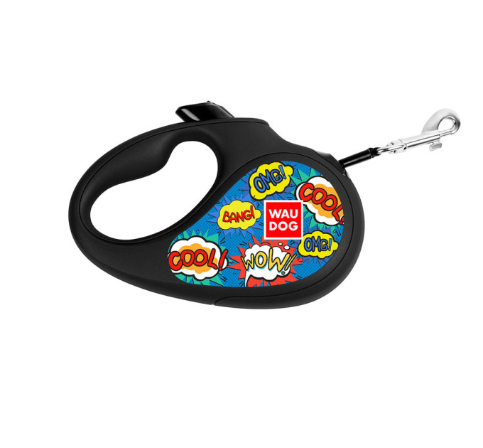 8125-0087-01 Повідець-рулетка для собак WAUDOG R-leash, малюнок "ВАУ", M, до 25 кг, 5 м, світловідби