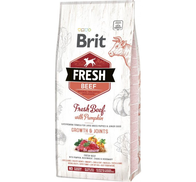 Корм Бріт Brit Fresh Beef/Pumpkin Puppy Large 12 kg говядина,тыква д/щенков крупных пород