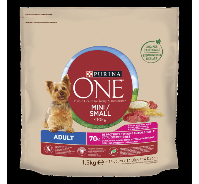 Purina One Mini(Ван МІНІ). З яловичиною та рисом. Для дорослих собак. сух 6х1,5кг
