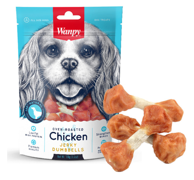 CD-04H Wanpy КІСТКА З В\'ЯЛЕНОЮ КУРКОЮ (Chicken Jerky Dumbbells) ласощі для собак 100г