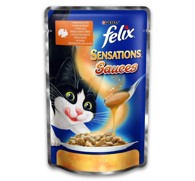 FELIX Sensations Sauces (Феликс Сенсейшнз Соуси). Індичка з беконом, гриль у соусі. Конс/кот 20х100г
