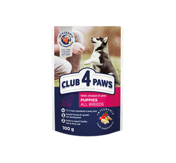 Клуб 4 лапи CLUB 4 PAWS Преміум для цуценят "Курка желе". Повнораціонний консервований корм 0,1 кг