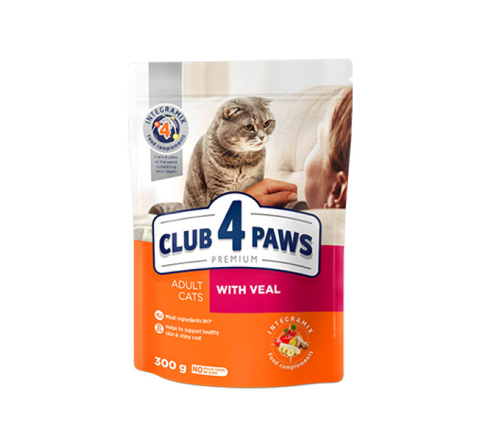Корм для дорослих котів Клуб 4 лапи CLUB 4 PAWS Преміум "З Телятиною". Повнораціонний сухий  0,3 кг