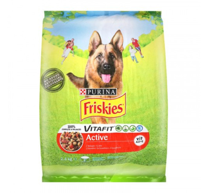 Friskies Active(Фріскіс Актив).З яловичиною. Для дорослих активних собак. Сух/соб 4х2,4кг