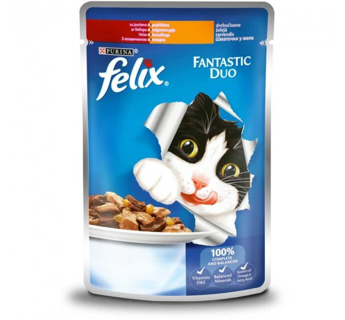 FELIX Fantastic (Фелікс Фантастік). З яловичиною. Шматочки у желе.  Конс/кот 20х100г