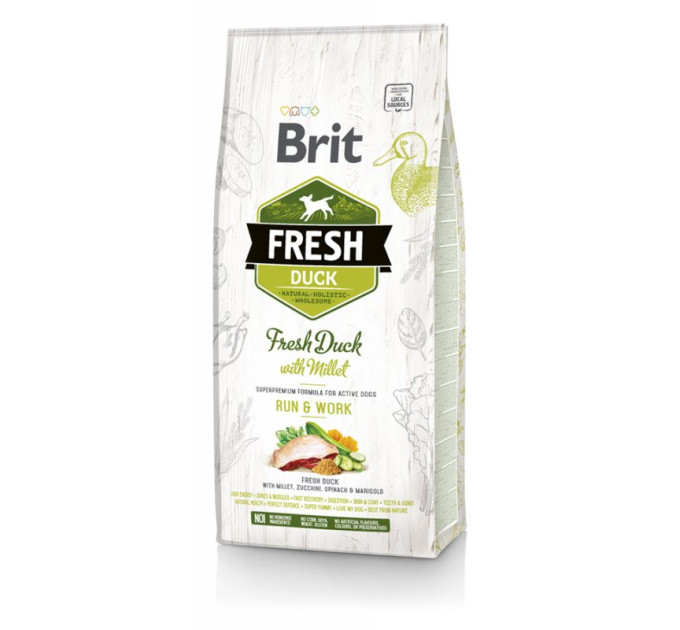 Корм Бріт Brit Fresh Duck/Millet Active Run and Work 12 kg утка,пшено д/взрослых собак