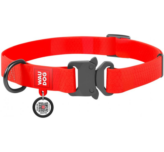 Нашийник для собак водостійкий WAUDOG Waterproof з QR паспортом, металічна пряжка-фастекс, Ш 25мм, Дов 31-49см червоний 27863