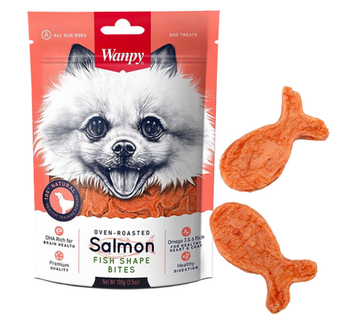 FA-32х Wanpy ШМАТОЧКИ ЛОСОСЯ РИБКИ (Salmon Fish Shape Bites) ласощі для собак 100г