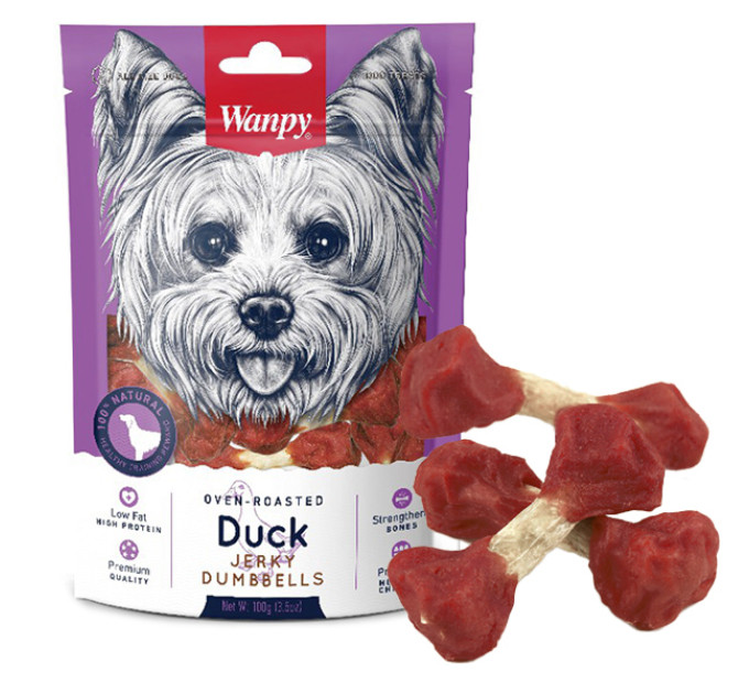 DA-06Hх Wanpy КІСТКА З В\'ЯЛЕНОЮ КАЧКОЮ (Duck Jerky Dumbbells) ласощі для собак 100г