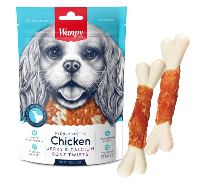 CE-08H Wanpy КІСТКА З В\'ЯЛЕНОЮ КУРКОЮ І КАЛЬЦІЄМ (Chicken&Calcium) ласощі для собак 100г