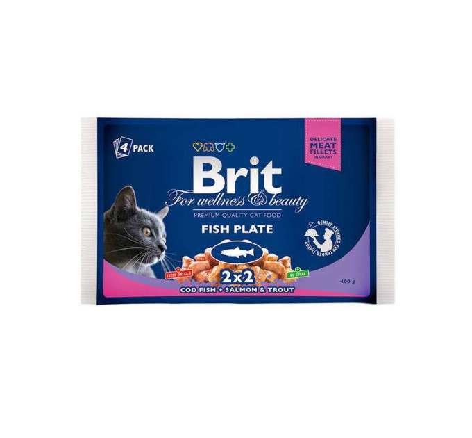 Корм Бріт Brit Premium Cat Набор паучей 4шт х 100g рыбная тарелка