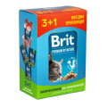 Набір паучів 3+1 Brit Premium для стерилізованих котів курка 4х100г