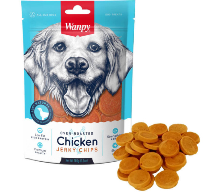 Чіпси курячі в\'ялені CB-02H Wanpy  (Chicken Jerky Chips) ласощі для собак 100г.