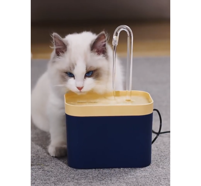 Автоматична поїлка-фонтан, pet water fountain, 1.5L, USB синій з жовтою кришкою