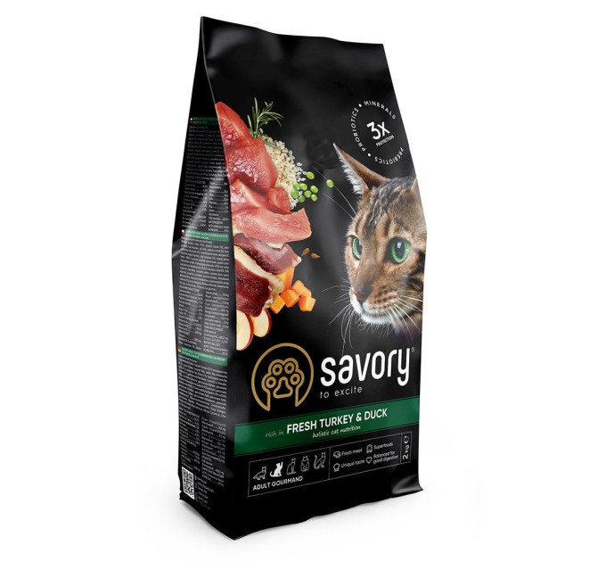 Корм Savory сухий для котів гурманів зі свіжою індичкою та качкою 2кг, арт.30051