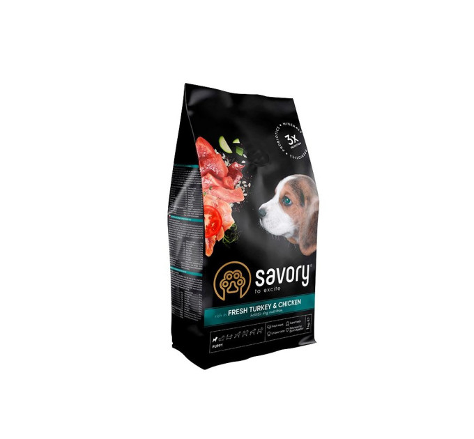 Корм SAVORY сухий для цуценят усіх порід зі свіжою індичкою та куркою 1кг 30280