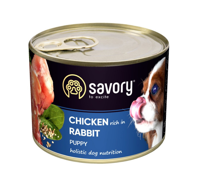 Корм SAVORY вологий повнораціонний корм для цуценят усіх порід з кроликом 200г. 30570