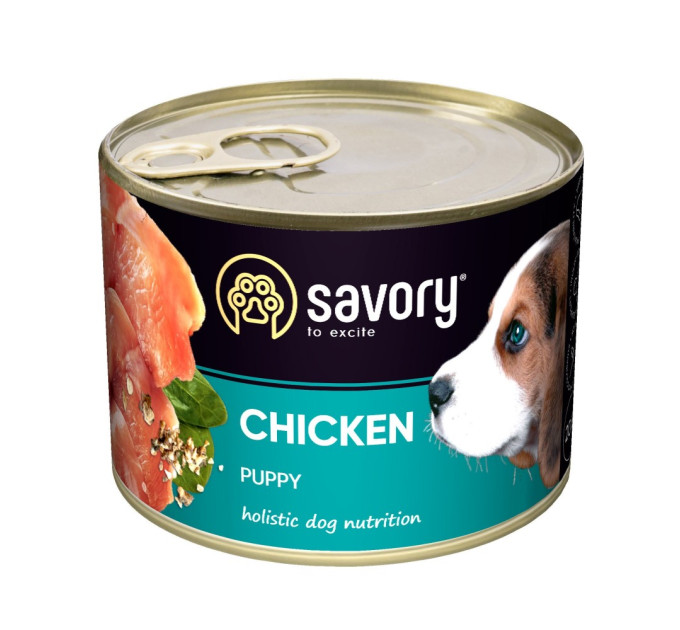 Корм SAVORY вологий повнораціонний корм для цуценят усіх порід з куркою 200г. 30549