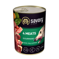 Корм SAVORY вологий повнораціонний для дорослих собак усіх порід з чотирма видами м\'яса 400г. 30396