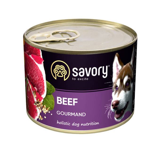 Корм SAVORY вологий повнораціонний для дорослих собак усіх порід з яловичиною 200г. 30426